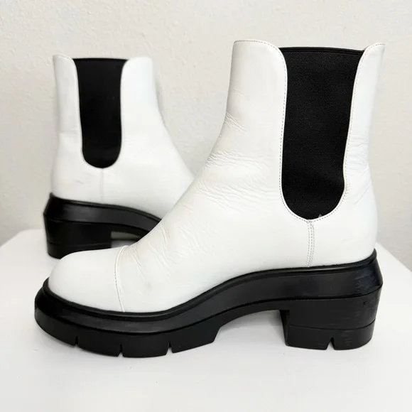 Stuart Weitzman Norah Chelsea Chunky Platform Boots in White Leather Size 37.5 - Picture 8 of 11